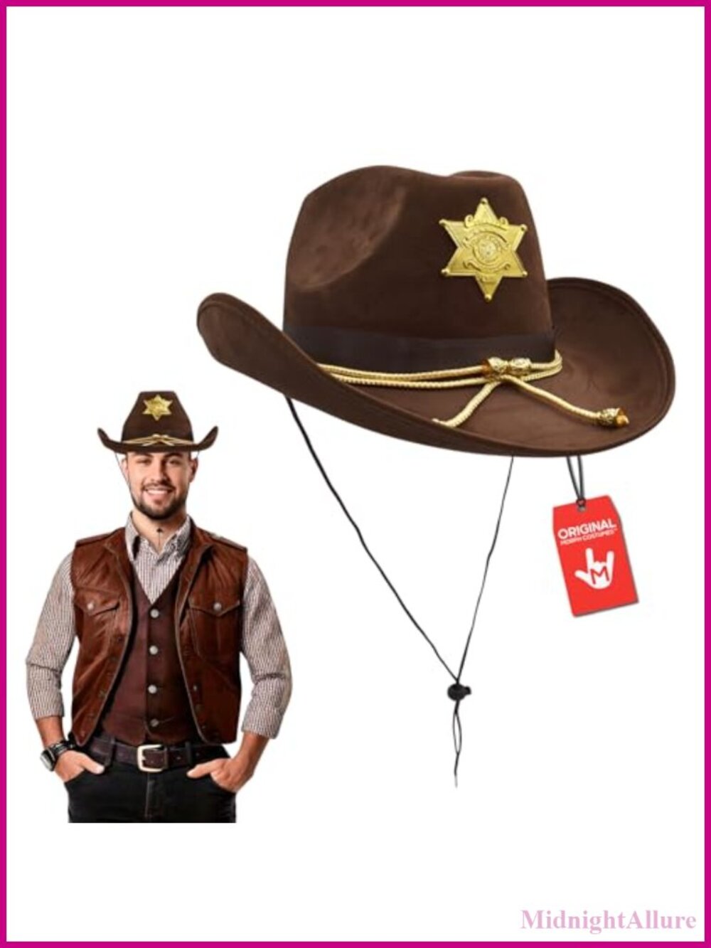 Brown Faux Suede Sheriff Hat Western Costume Accessory One Size